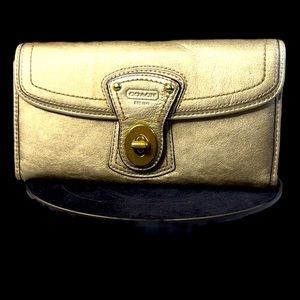 UC Coach Gold Metallic Legacy Turn-lock Wallet long turn lock